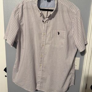 U.S. Polo Assn. White Short-Sleeve Button-Up Shirt with Navy Micro-Print